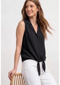 Blusentop Street One, Damen, Gr. 42, schwarz, Web, Obermaterial: 100% Viskose, unifarben, l&auml;ssig geschnitten h&uuml;ftbedeckend, V-Ausschnitt, abgesteppte Kante, Blusen Blusentop, Blusentop mit Bowling-Kragen und Knoten/&auml;rmellos
