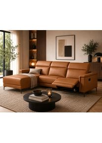 Ecksofa OTTO HOME "LUND, Naturleder, L-Form, 261cm, man./elektr. Relaxfunktion (USB-A)", braun (cognac), B:261cm H:97cm T:179cm, Echtleder 100% Echtleder;Kunstleder 100% Polyurethan, Sofas, Ecksofa, und Kopfteilverstellung