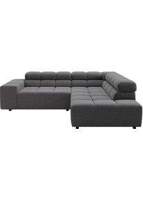 Ecksofa Home Affaire "Ancona, Ecksofa, incl. Kopfteilverstellung, Breite 249 cm, L-Form", grau (stone), B:249cm H:70cm T:215cm, 100% Polyester, Sofas, Ecksofa, wahlweise elektrische Sitztiefenverstellung