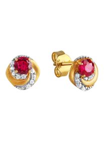 Paar Ohrstecker Firetti "Schmuck Geschenk Silber 925 Ohrschmuck Edelstein Rubin", rot (gelbgoldfarben, silberfarben, rot, kristallwei&szlig;, rot, kristallwei&szlig;), Ohrringe, Damen, Silber 925 (Sterlingsilber), Paar Ohrstecker, mit Rubin (synth.), Zirkonia (synth.)