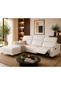 Ecksofa OTTO HOME "LUND, Naturleder, L-Form, 261cm, man./elektr. Relaxfunktion (USB-A)", beige (creme), B:261cm H:97cm T:179cm, Echtleder 100% Echtleder;Kunstleder 100% Polyurethan, Sofas, Ecksofa, und Kopfteilverstellung
