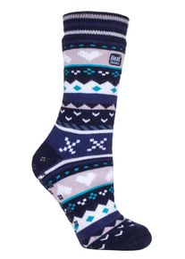 Heat Holders - Dames Fairisle Slipper Sokken - Marine / Paars