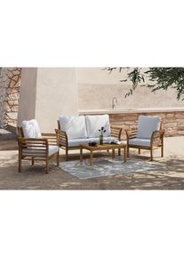 Ambia Garden Gartenset, Ecru, Textil, 4-teilig, Akazie, vollmassiv, F&uuml;llung: Vlies, Polyurethan (Pur), 80x50x35 cm, Gartenm&ouml;bel, Gartengarnituren, Gartenm&ouml;bel-Sets