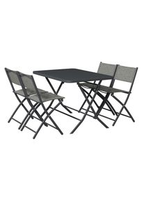 Xora Gartenset, Anthrazit, Dunkelgrau, Metall, Glas, Textil, 5-teilig, Tisch klappbar, Stuhl klappbar, Gartenm&ouml;bel, Gartengarnituren, Gartenm&ouml;bel-Sets