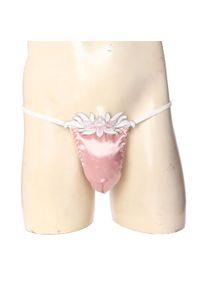 Sissy T-back Thongs Underwear Men Low Rise Floral Embroidery Patch Stain Pouch Spaghetti Straps Micro Briefs Lingerie Nightwear