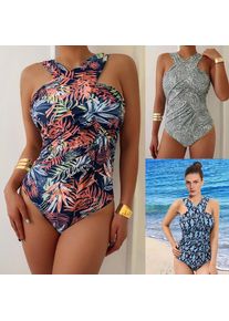 Women Swimsuit Plus Size Modest Swimwear Cross Front Swimsuit Halter Neck Ruched Waist Swimwear Navy Blue Woman Tankinis