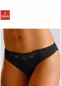 Slip NUANCE BY LASCANA, Damen, Gr. 40/42, schwarz (2xschwarz), Microfaser, Obermaterial: 85% Polyamid, 15% Elasthan, k&ouml;rpernah, Unterhosen Slip, mit Spitzeneinsatz vorne, Topseller