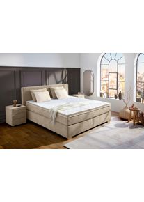 Jockenh&ouml;fer Boxspringbett JOCKENH&Ouml;FER GRUPPE "Ronja, inkl. 7-Zonen-TTFK-Matratzen, Kaltschaum-Topper", hellbraun, beige 578, 18, B:198cm L:214cm, Bezug Bett: Jacquard (100% Polyester);Kissen Teddyoptik: 100% Polyester;Topper und Matratzenspiegel: 100% Polyester, Komplettbetten, Boxspringbett, inkl. 4 Kissen, 180x200 cm, verschiedene H&auml;rtegrade w&auml;hlbar