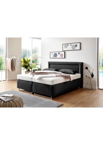 Boxspringbett, grau (feinstrukturstoff anthrazit), Liegefl&auml;che B/L: 180cm x 200cm, H2 + H2, Bonnell-Federkernmatratze, Bezug Unterbox und Kopfteil: Feinstrukturstoff (77% Polyester, 23% Viskose);Bezug Obermatratze 100% Polyester, waschbar bis 60C;Bezug Zierkissen Feinstrukturstoff (77% Polyester, 23% Viskose), Westfalia Schlafkomfort, Komplettbetten, Boxspringbett, mit Zierkissen und verchromten K