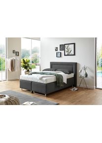 Boxspringbett, grau (feinstrukturstoff anthrazit), Liegefl&auml;che B/L: 140cm x 200cm, H2 + H2, Bonnell-Federkernmatratze, Bezug Unterbox und Kopfteil: Feinstrukturstoff (77% Polyester, 23% Viskose);Bezug Obermatratze 100% Polyester, waschbar bis 60C;Bezug Zierkissen Feinstrukturstoff (77% Polyester, 23% Viskose), Westfalia Schlafkomfort, Komplettbetten, Boxspringbett, mit Zierkissen und verchromten K