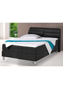 Boxspringbett Maintal, schwarz, Kunstleder, Liegefl&auml;che B/L: 140cm x 200cm, H2 + H2, 7-Zonen-Tonnentaschen-Federkernmatratze, Bezug bei beige, anthrazit und hellgrau: pflegeleichter Strukturstoff (100% Polyester);Bezug bei wei&szlig; und schwarz: Kunstleder (100% Polyurethan);Spiegelfl&auml;che der Matratzen: Material angeben (100% Polyester), Komplettbetten, Boxspringbett, inkl. Topper
