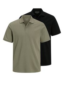 Poloshirt JACK & JONES "JJKANE POLO SS 2PK MP", Herren, Gr. M, schwarz pack:schwarz, vetiver, Jersey, Obermaterial: 60% Baumwolle, 40% Polyester, unifarben, regular fit normal, ohne Ausschnitt, Shirts Poloshirt, Baumwollmischung, regular fit
