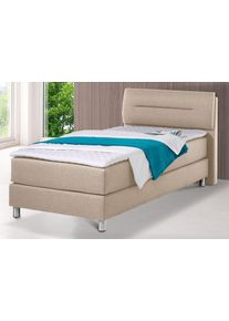 Boxspringbett Maintal, beige, Strukturstoff, Liegefl&auml;che B/L: 100cm x 200cm, H2 + H2, Bonnell-Federkernmatratze, Bezug bei beige, anthrazit und hellgrau: pflegeleichter Strukturstoff (100% Polyester);Bezug bei wei&szlig; und schwarz: Kunstleder (100% Polyurethan);Spiegelfl&auml;che der Matratzen: Material angeben (100% Polyester), Komplettbetten, Boxspringbett, inkl. Topper