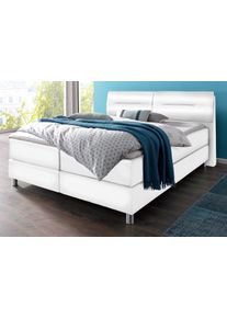Boxspringbett Maintal, wei&szlig;, Kunstleder, Liegefl&auml;che B/L: 160cm x 200cm, H2 + H2, 7-Zonen-Tonnentaschen-Federkernmatratze, Bezug bei beige, anthrazit und hellgrau: pflegeleichter Strukturstoff (100% Polyester);Bezug bei wei&szlig; und schwarz: Kunstleder (100% Polyurethan);Spiegelfl&auml;che der Matratzen: Material angeben (100% Polyester), Komplettbetten, Boxspringbett, inkl. Topper