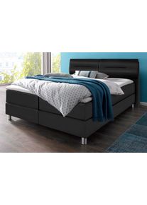 Boxspringbett MAINTAL, schwarz, Kunstleder, Liegefl&auml;che B/L: 180cm x 200cm, H3, 7-Zonen-Tonnentaschen-Federkernmatratze, Bezug bei beige, anthrazit und hellgrau: pflegeleichter Strukturstoff (100% Polyester);Bezug bei wei&szlig; und schwarz: Kunstleder (100% Polyurethan);Spiegelfl&auml;che der Matratzen: Material angeben (100% Polyester), Komplettbetten, Boxspringbett, inkl. Topper