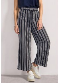 Stoffhose Street One "Style Emee", Damen, Gr. 42, L&auml;nge 30, schwarzest blau (l&auml;nge 30), Web, Obermaterial: 100% Viskose, gestreift, loose fit lang, Hosen Stoffhose, Sommerhose im Loose Fit / mit Streifen