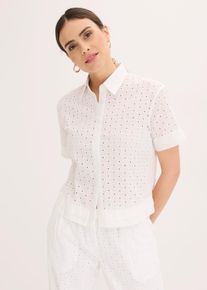 Langarmbluse bonprix, Damen, Gr. 54, wollwei&szlig;, Obermaterial: 100% Baumwolle, regular fit, Blusen Langarmbluse, eleganter Stil, mit Hemdblusenkragen, Regular Fit, aus Baumwolle