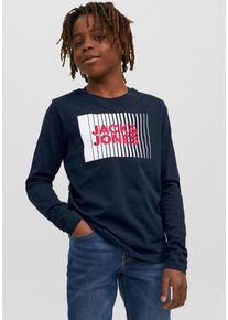 Jack & Jones Langarmshirt JACK & JONES JUNIOR "JJECORP stylisch, bequem, atmungsaktiv, pflegeleicht", Jungen, Gr. 164, navy blazer, Jersey, Obermaterial: 100% Baumwolle, bedruckt, regular fit normal, Rundhals, Shirts Langarmshirt, bedruckt, casual, regular fit, Rundhals