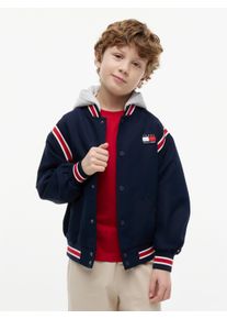 Bomberjacke TOMMY HILFIGER, Jungen, Gr. 6 (116), blau (schwarz night navy), Web, Obermaterial: 100% Polyester. Futter: 100% Polyester, unifarben, regular fit normal, Rundhals, B&uuml;ndchen, Jacken Bomberjacke, abnehmbare Kapuze, Regular Fit, Kinder bis 16 Jahre