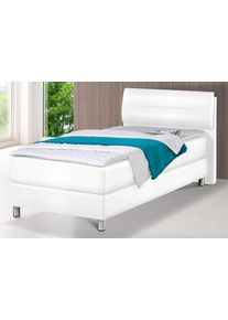 Boxspringbett MAINTAL, wei&szlig;, Kunstleder, Liegefl&auml;che B/L: 100cm x 200cm, H2 + H2, Bonnell-Federkernmatratze, Bezug bei beige, anthrazit und hellgrau: pflegeleichter Strukturstoff (100% Polyester);Bezug bei wei&szlig; und schwarz: Kunstleder (100% Polyurethan);Spiegelfl&auml;che der Matratzen: Material angeben (100% Polyester), Komplettbetten, Boxspringbett, inkl. Topper