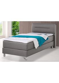 Boxspringbett Maintal, grau (hellgrau), Strukturstoff, Liegefl&auml;che B/L: 100cm x 200cm, H3, 7-Zonen-Tonnentaschen-Federkernmatratze, Bezug bei beige, anthrazit und hellgrau: pflegeleichter Strukturstoff (100% Polyester);Bezug bei wei&szlig; und schwarz: Kunstleder (100% Polyurethan);Spiegelfl&auml;che der Matratzen: Material angeben (100% Polyester), Komplettbetten, Boxspringbett, inkl. Topper