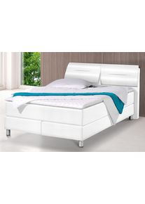 Boxspringbett Maintal, wei&szlig;, Kunstleder, Liegefl&auml;che B/L: 140cm x 200cm, H2 + H2, 7-Zonen-Tonnentaschen-Federkernmatratze, Bezug bei beige, anthrazit und hellgrau: pflegeleichter Strukturstoff (100% Polyester);Bezug bei wei&szlig; und schwarz: Kunstleder (100% Polyurethan);Spiegelfl&auml;che der Matratzen: Material angeben (100% Polyester), Komplettbetten, Boxspringbett, inkl. Topper