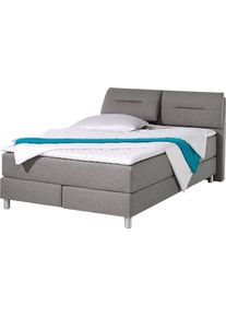 Boxspringbett Maintal, grau (hellgrau), Strukturstoff, Liegefl&auml;che B/L: 140cm x 200cm, H3, 7-Zonen-Kaltschaummatratze, Bezug bei beige, anthrazit und hellgrau: pflegeleichter Strukturstoff (100% Polyester);Bezug bei wei&szlig; und schwarz: Kunstleder (100% Polyurethan);Spiegelfl&auml;che der Matratzen: Material angeben (100% Polyester), Komplettbetten, Boxspringbett, inkl. Topper