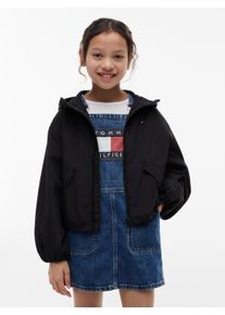 Outdoorjacke Tommy Hilfiger, M&auml;dchen, Gr. 14 (164), schwarz, Web, Obermaterial: 100% Nylon. Futter: 100% Polyester, unifarben, regular fit normal, hoch geschlossener Ausschnitt, elastischer Bund, Jacken Outdoorjacke, Regular Fit, Kinder bis 16 Jahre, gro&szlig;er R&uuml;ckendruck