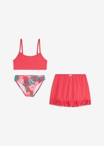 Badeanzug bonprix, Kinder, Gr. 116/122, N-Gr, hibiskuspink bedruckt, Polyamid, Badeanz&uuml;ge Badeanzug, 3er-Set, mit passendem Rock, aus Polyamid und Elasthan