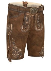 N&uuml;bler Trachtenlederhose N&Uuml;BLER "Lederhose kurz Manfred", Herren, Gr. 66, EURO, braun, Obermaterial: 100% Lammleder LEL., Hosen Trachtenlederhose