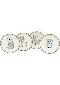 M&uuml;slischale Creatable "Freunde des Waldes, Schale 18,5 cm, 4-tlg.", bunt, B:25cm H:14cm T:25cm, Steinzeug, Sch&uuml;sseln, M&uuml;slischale, Unregelm&auml;&szlig;ig gef&auml;rbter Rand, Unikat