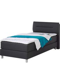 Boxspringbett Maintal, grau (anthrazit), Strukturstoff, Liegefl&auml;che B/L: 100cm x 200cm, H3, 7-Zonen-Tonnentaschen-Federkernmatratze, Bezug bei beige, anthrazit und hellgrau: pflegeleichter Strukturstoff (100% Polyester);Bezug bei wei&szlig; und schwarz: Kunstleder (100% Polyurethan);Spiegelfl&auml;che der Matratzen: Material angeben (100% Polyester), Komplettbetten, Boxspringbett, inkl. Topper