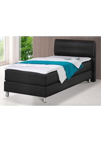 Boxspringbett Maintal, schwarz, Kunstleder, Liegefl&auml;che B/L: 100cm x 200cm, H3, 7-Zonen-Tonnentaschen-Federkernmatratze, Bezug bei beige, anthrazit und hellgrau: pflegeleichter Strukturstoff (100% Polyester);Bezug bei wei&szlig; und schwarz: Kunstleder (100% Polyurethan);Spiegelfl&auml;che der Matratzen: Material angeben (100% Polyester), Komplettbetten, Boxspringbett, inkl. Topper