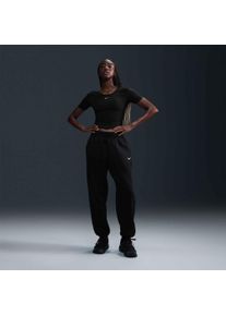 Sporthose Nike Sportswear "W NSW PHNX FLC HR OS PANT 2", Damen, Gr. XS, N-Gr, schwarz (schwarz, sail), Obermaterial: 80% Baumwolle, 20% Polyester, Hosen Sporthose, lockere Passform, mit elastischem Bund, aus Baumwolle und Polyester