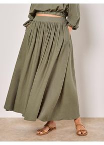 Midirock Apricot "Midirock aus Leinen", Damen, Gr. XL (42), gr&uuml;n (khaki), gewebt, Obermaterial: 78% Viskose CV. 22% Leinen LI., uni, normal, R&ouml;cke Midirock, mit Falten