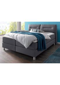 Boxspringbett Maintal, grau (anthrazit), Strukturstoff, Liegefl&auml;che B/L: 180cm x 200cm, H3, Bonnell-Federkernmatratze, Bezug bei beige, anthrazit und hellgrau: pflegeleichter Strukturstoff (100% Polyester);Bezug bei wei&szlig; und schwarz: Kunstleder (100% Polyurethan);Spiegelfl&auml;che der Matratzen: Material angeben (100% Polyester), Komplettbetten, Boxspringbett, inkl. Topper