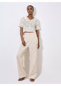 Stoffhose Apricot "Plissierte Hose", Damen, Gr. XL (42), N-Gr, beige (creme), Obermaterial: 53% Leinen LI. 47% Viskose CV., unifarben, Hosen Stoffhose, mit weitem Bein