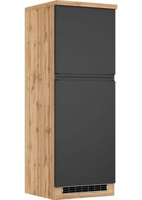 K&uuml;hlumbauschrank KOCHSTATION "KS-Virginia,neu in verbesserter Ausf&uuml;hrung", matt schwarz, wotaneiche, B:60cm H:166cm T:60cm, MDF, Schr&auml;nke, K&uuml;hlumbauschrank, Breite 60 cm, H&ouml;he 165 cm, Nische f&uuml;r K&uuml;hlschrank: B/H/T 56/88/55 cm