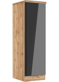 Vorratsschrank KOCHSTATION "KS-Virginia,neu in verbesserter Ausf&uuml;hrung", grau (hochglanz schwarz, wotaneiche), B:50cm H:166cm T:60cm, MDF, Schr&auml;nke, Vorratsschrank, Ma&szlig;e (B/H/T): ca. 50/166/60 cm, T&uuml;ranschlag frei w&auml;hlbar