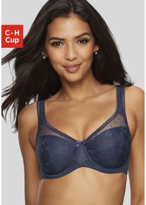 Minimizer-BH NUANCE BY LASCANA, Damen, Gr. 95, Cup C, blau (marine), Spitze, Obermaterial: 79% Polyamid, 15% Polyester, 6% Elasthan, BHs Minimizer-BH, mit unterlegter Jacquardspitze, Dessous, ideal f&uuml;r gro&szlig;e Gr&ouml;&szlig;en