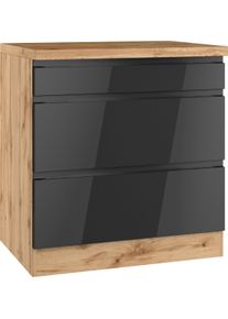 Kochfeldumbauschrank KOCHSTATION "KS-Virginia,neu in verbesserter Ausf&uuml;hrung", schwarz (hochglanz schwarz, wotaneiche), B:80cm H:86cm T:60cm, MDF, Schr&auml;nke, Kochfeldumbauschrank, Breite 80 cm, H&ouml;he 86 cm, Softclose-Ausz&uuml;ge
