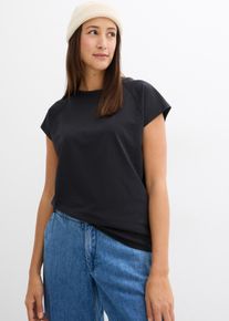 T-Shirt bonprix, Damen, Gr. 44/46 (L), schwarz, Jersey, Obermaterial: 100% Baumwolle, unifarben, bequem Po-bedeckend, Rundhals, Raglan&auml;rmel, Shirts T-Shirt, bequeme Passform, Raglan-Kurzarm, aus Baumwolle