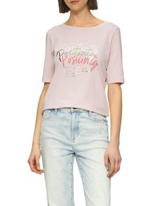 T-Shirt s.Oliver, Damen, Gr. 42, rosa (rose), Jersey, Obermaterial: 95% Baumwolle, 5% Elasthan, bedruckt, slim fit taillenbedeckt, Rundhals, gerader Abschluss, Shirts T-Shirt, mit Frontprint