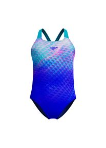 Badeanzug Speedo "f&uuml;r M&auml;dchen", M&auml;dchen, Gr. 152 (146), N-Gr, bunt (blu, pnk), Obermaterial: 100% Polyester, Badeanz&uuml;ge Badeanzug, schnelltrocknendes Material, Powerback-Design