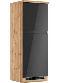 K&uuml;hlumbauschrank KOCHSTATION "KS-Virginia,neu in verbesserter Ausf&uuml;hrung", hochglanz schwarz, wotaneiche, B:60cm H:166cm T:60cm, MDF, Schr&auml;nke, K&uuml;hlumbauschrank, Breite 60 cm, H&ouml;he 165 cm, Nische f&uuml;r K&uuml;hlschrank: B/H/T 56/88/55 cm