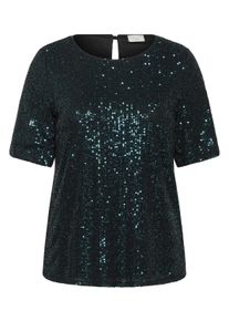 Kurzarmbluse Kaffe CURVE "Kurzarm-Bluse KClaila", Damen, Gr. XL, dunkelgr&uuml;n sequin, Obermaterial: 100% Polyester PES., Blusen Kurzarmbluse