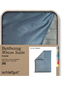 Bettbezug SCHLAFGUT "Premium Bettbezug Woven Fade Satin (1 St)", blau (grau light, blau mid), L:200cm, Mako-Satin, Obermaterial: 100% Baumwolle, Bettbez&uuml;ge, Bettbezug, Ton-in-Ton Rei&szlig;verschluss, Fadendichte von 300tc, Streifen, OEKO Tex