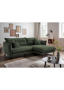 Ecksofa Home Affaire "Lazio modern und bequem, schmale Armlehnen, tolle Detailverarbeitung", gr&uuml;n (moosgr&uuml;n), B:255cm H:94cm T:180cm, 93% Polyester, 7% Polyamid, Sofas, Ecksofa, zwei verschiedene Fu&szlig;farben w&auml;hlbar