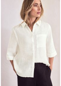 Shirtbluse Street One, Damen, Gr. 44, wei&szlig; (sanftes wei&szlig;), Web, Obermaterial: 100% Leinen, unifarben, normal h&uuml;ftbedeckend, Rundhals, abgesteppte Kante mit Kn&ouml;pfen, Blusen Shirtbluse, 3/4-Arm Sommerbluse aus Leinen