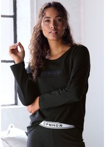 Langarmshirt Copenhagen Studios, Damen, Gr. 40/42, schwarz, Sweatware, Obermaterial: 58% Baumwolle, 39% Polyester, 3% Elasthan, unifarben, oversize, Rundhals, Shirts Langarmshirt, mit hochwertiger Logostickerei